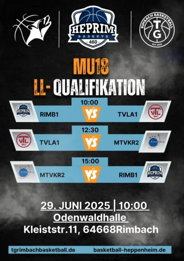 Landesliga-Qualifikation der HepRim-MU18 am So. den 29.06. in der Odenwaldhalle 🏀🔥