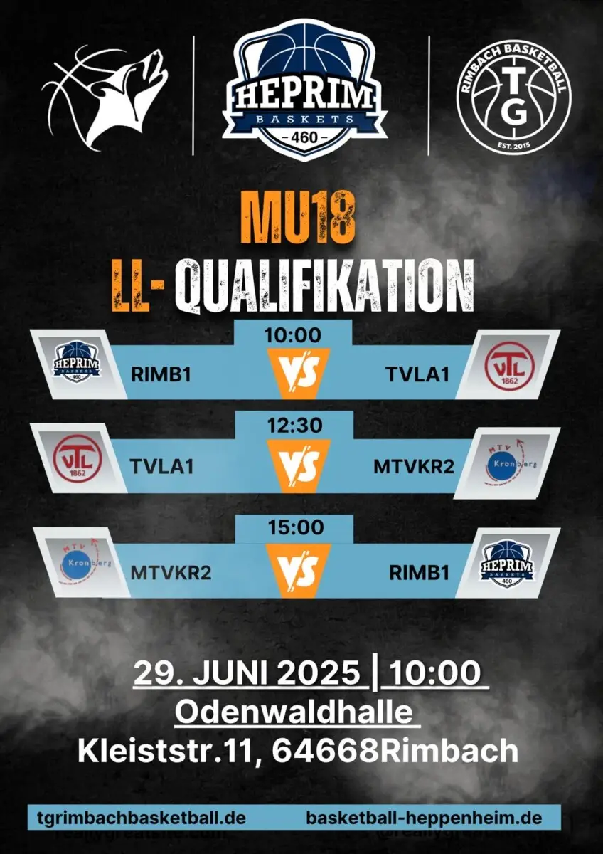 Landesliga-Qualifikation der HepRim-MU18 am So. den 29.06. in der Odenwaldhalle 🏀🔥